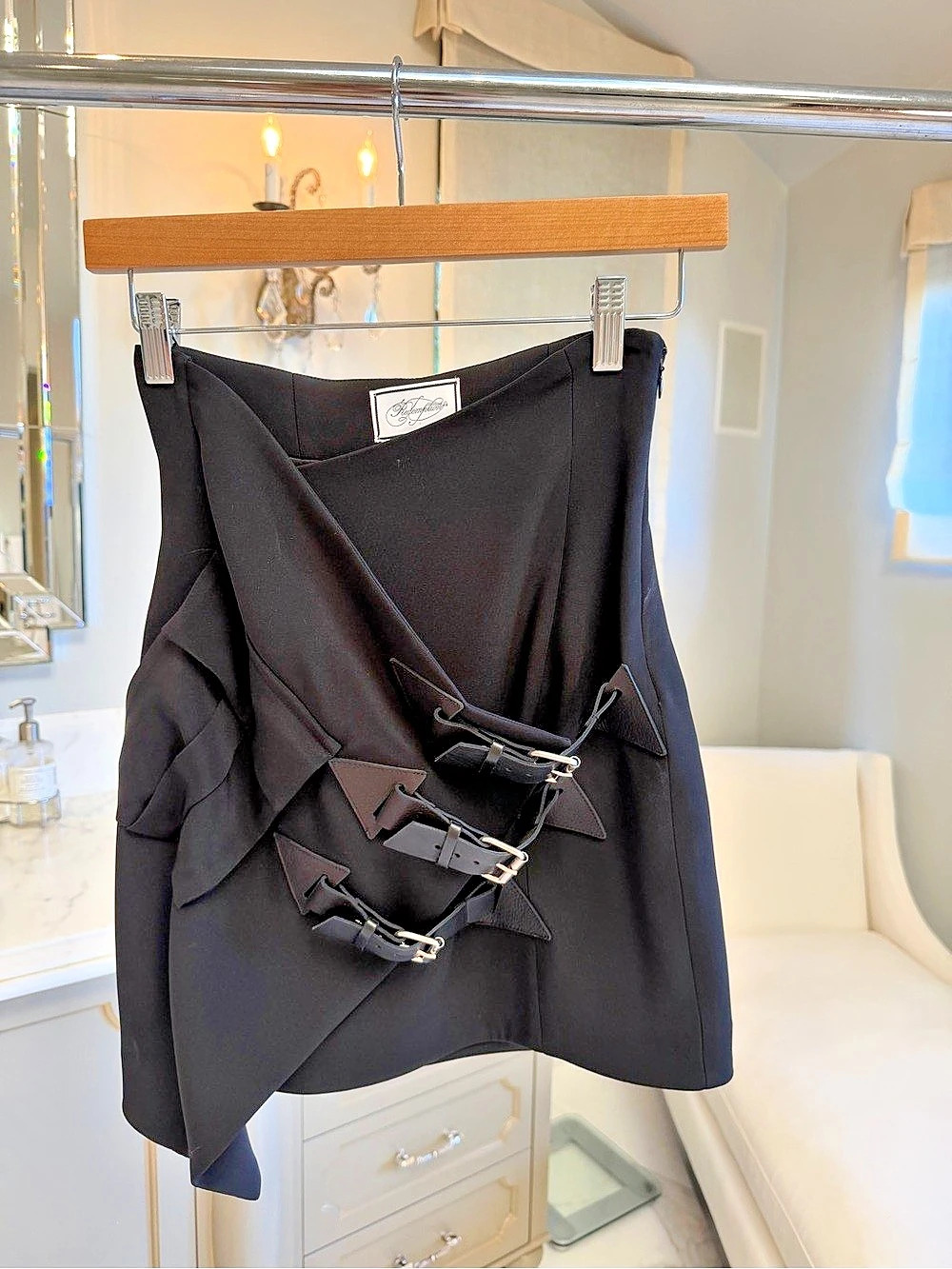 Redemption Asymmetrical Black Buckle Skirt Mini Skirt